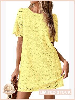 Embroidered Eyelet Mini Shift Dress Boho Keyhole Back Summer Vacation